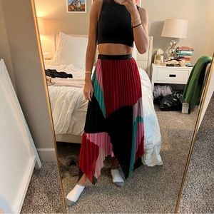 Joie color block, pleated maxi skirt with handkerchief hem
